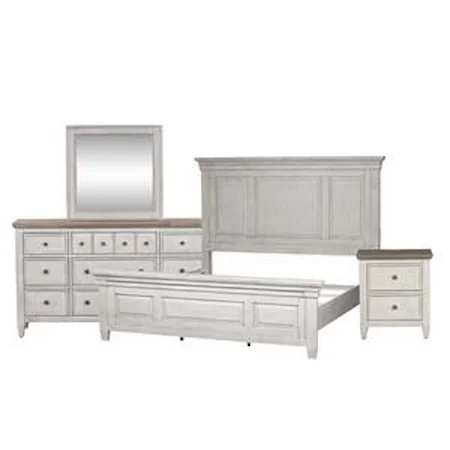 King Panel Bed, 9 Drawer Dresser, Landscape Mirror, 2 Drawer Nightstand